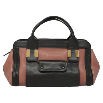 Chloe Alice Hand Bag Leather 2way Pink Black gold Auth am8512 - 0