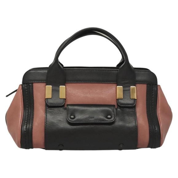 Chloe Alice Hand Bag Leather 2way Pink Black gold Auth am8512