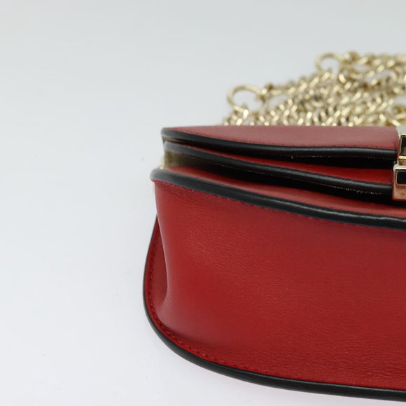 Chloe Chain Georgia Shoulder Bag Leather Red Gold Auth am8513