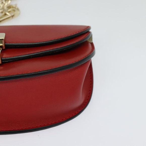 Chloe Chain Georgia Shoulder Bag Leather Red Gold Auth am8513
