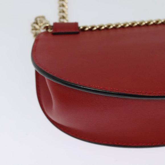 Chloe Chain Georgia Shoulder Bag Leather Red Gold Auth am8513