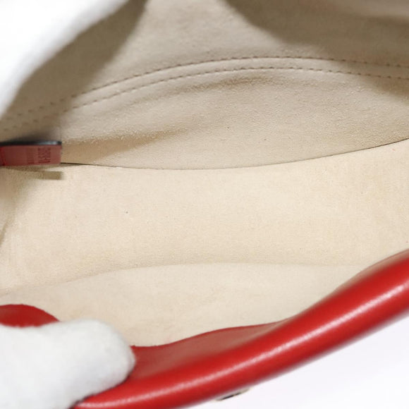 Chloe Chain Georgia Shoulder Bag Leather Red Gold Auth am8513