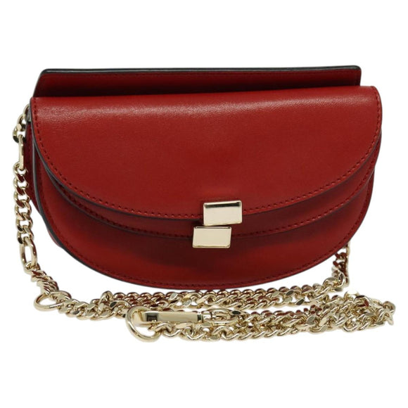 Chloe Chain Georgia Shoulder Bag Leather Red Gold Auth am8513