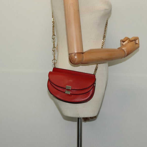 Chloe Chain Georgia Shoulder Bag Leather Red Gold Auth am8513