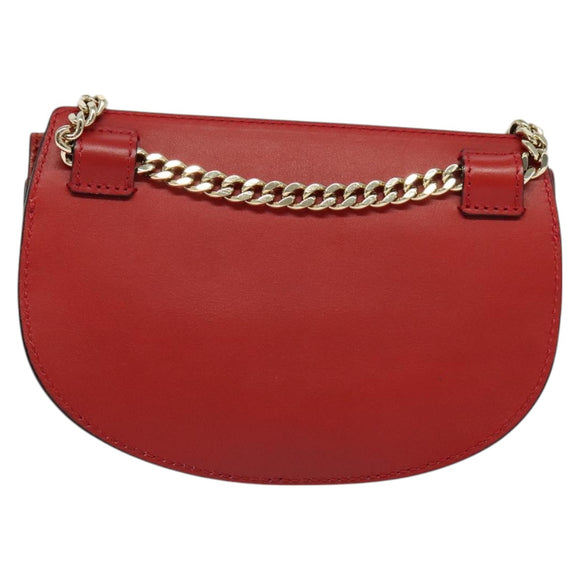 Chloe Chain Georgia Shoulder Bag Leather Red Gold Auth am8513