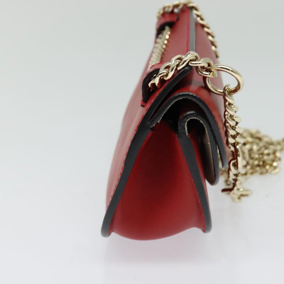 Chloe Chain Georgia Shoulder Bag Leather Red Gold Auth am8513