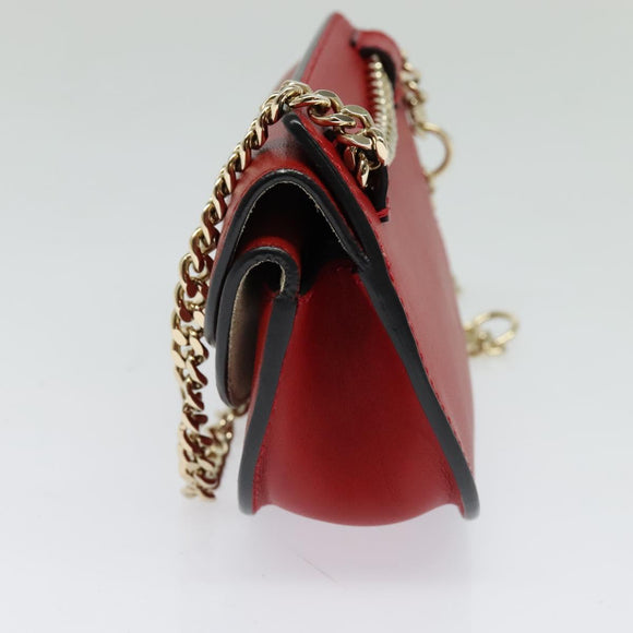 Chloe Chain Georgia Shoulder Bag Leather Red Gold Auth am8513
