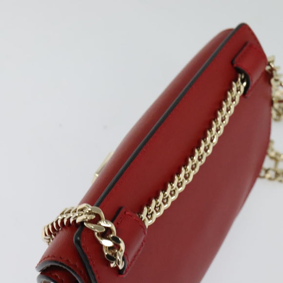 Chloe Chain Georgia Shoulder Bag Leather Red Gold Auth am8513