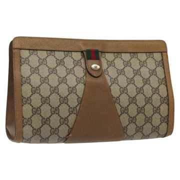GUCCI GG Supreme Web Sherry Line Clutch Bag PVC Beige Gold 89 01 033 Auth am8521