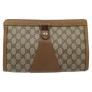 GUCCI GG Supreme Web Sherry Line Clutch Bag PVC Beige Gold 89 01 033 Auth am8521-2