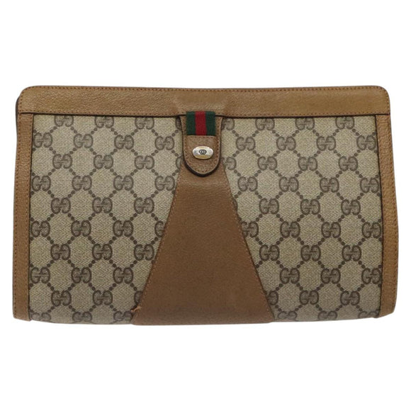 GUCCI GG Supreme Web Sherry Line Clutch Bag PVC Beige Gold 89 01 033 Auth am8521