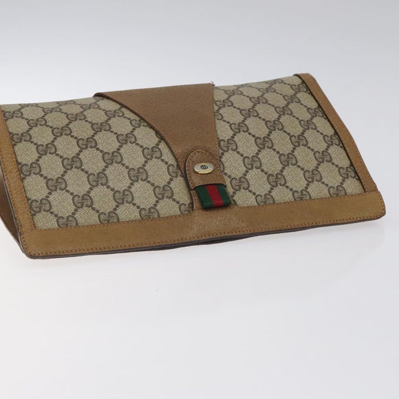 GUCCI GG Supreme Web Sherry Line Clutch Bag PVC Beige Gold 89 01 033 Auth am8521