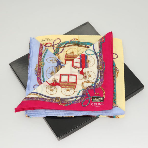 CELINE Handkerchief Cotton 3Set Pink Beige Auth am8524