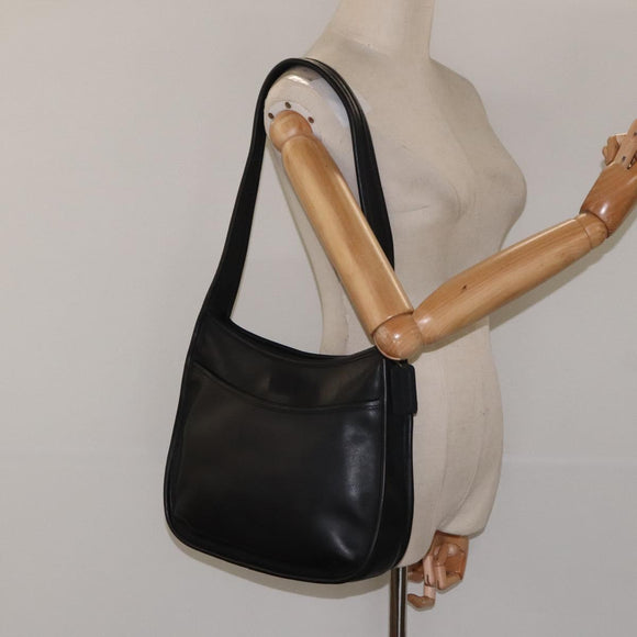 Coach Shoulder Bag Leather Black Silver Auth am8529
