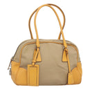 PRADA Shoulder Bag Canvas Leather Beige Silver Auth am8532-1