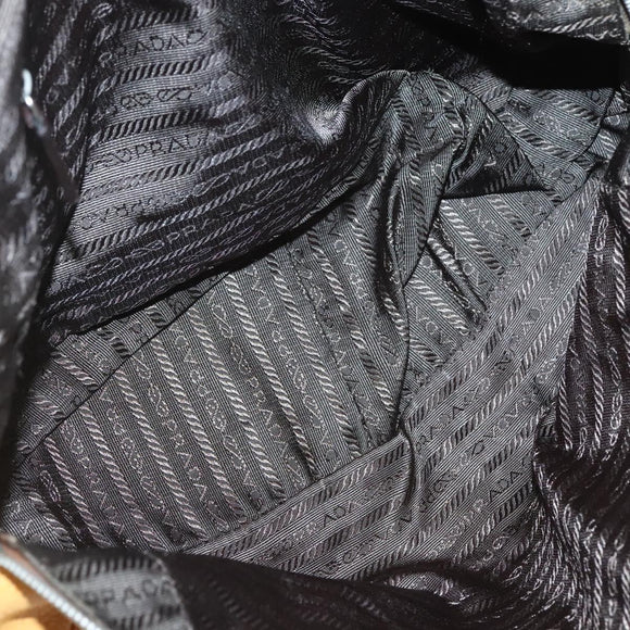 PRADA Shoulder Bag Canvas Leather Beige Silver Auth am8532