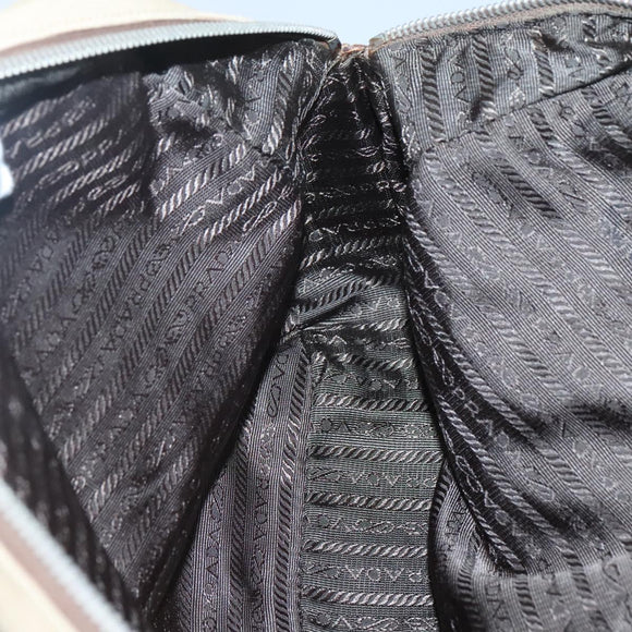 PRADA Shoulder Bag Canvas Leather Beige Silver Auth am8532