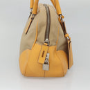 PRADA Shoulder Bag Canvas Leather Beige Silver Auth am8532-3