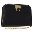 Salvatore Ferragamo Chain Shoulder Bag Leather Black Gold Auth am8545-1