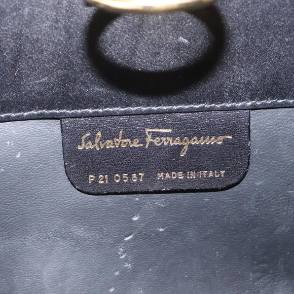 Salvatore Ferragamo Chain Shoulder Bag Leather Black Gold Auth am8545
