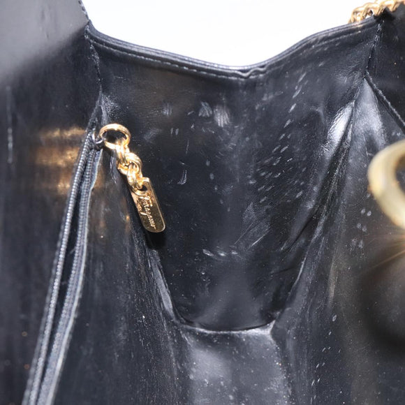 Salvatore Ferragamo Chain Shoulder Bag Leather Black Gold Auth am8545