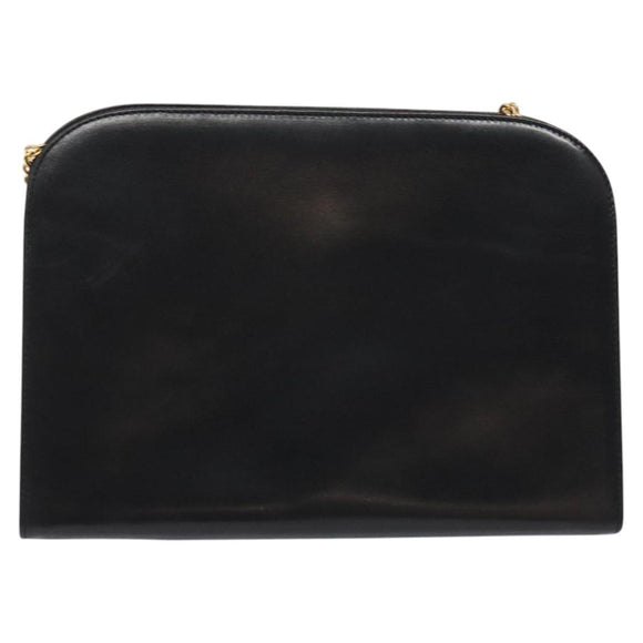 Salvatore Ferragamo Chain Shoulder Bag Leather Black Gold Auth am8545