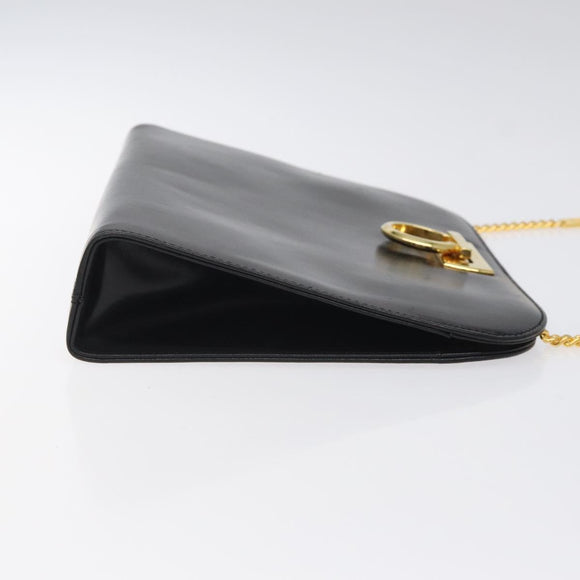 Salvatore Ferragamo Chain Shoulder Bag Leather Black Gold Auth am8545