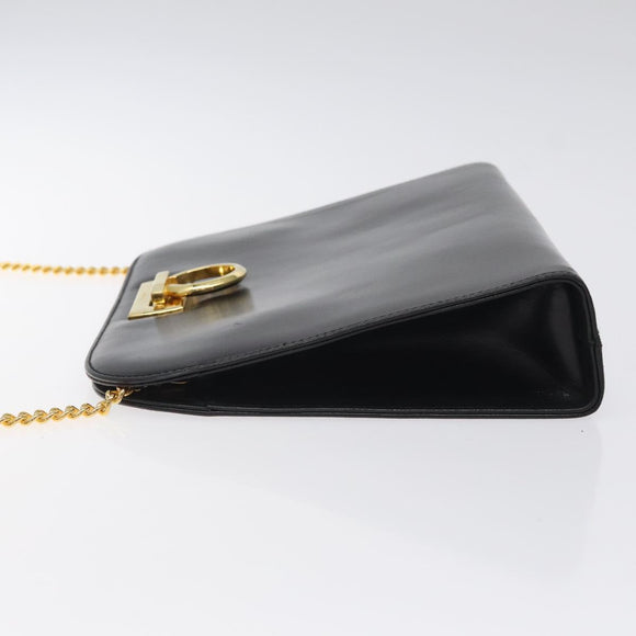 Salvatore Ferragamo Chain Shoulder Bag Leather Black Gold Auth am8545