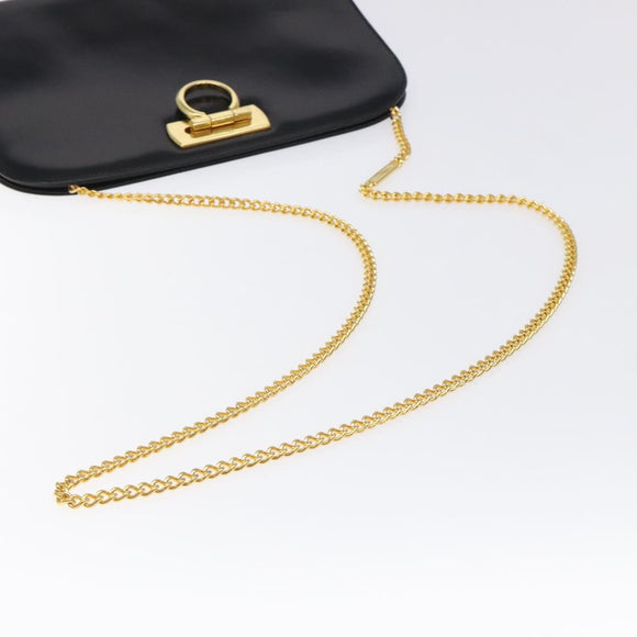 Salvatore Ferragamo Chain Shoulder Bag Leather Black Gold Auth am8545