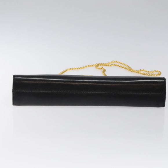 Salvatore Ferragamo Chain Shoulder Bag Leather Black Gold Auth am8545