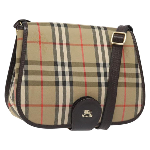 Burberrys Nova Check Shoulder Bag Canvas Beige Gold Auth am8546