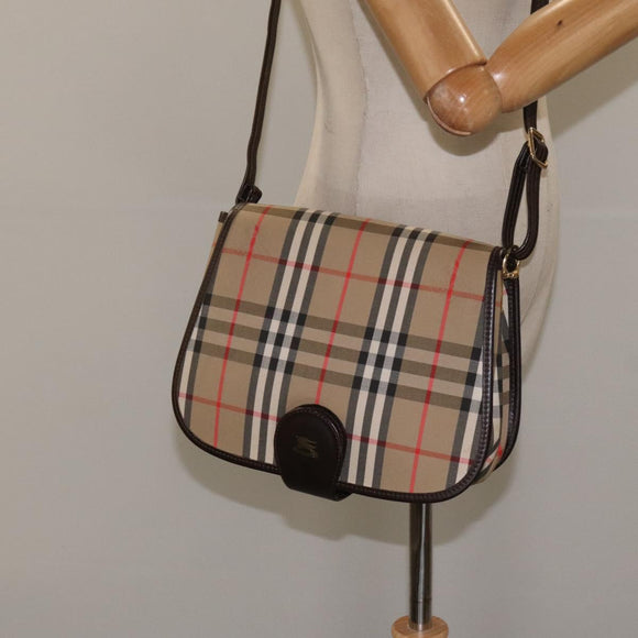 Burberrys Nova Check Shoulder Bag Canvas Beige Gold Auth am8546
