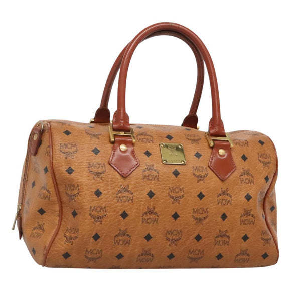 MCM Logogram Vicetos Boston Bag PVC Leather Brown Gold Auth am8547