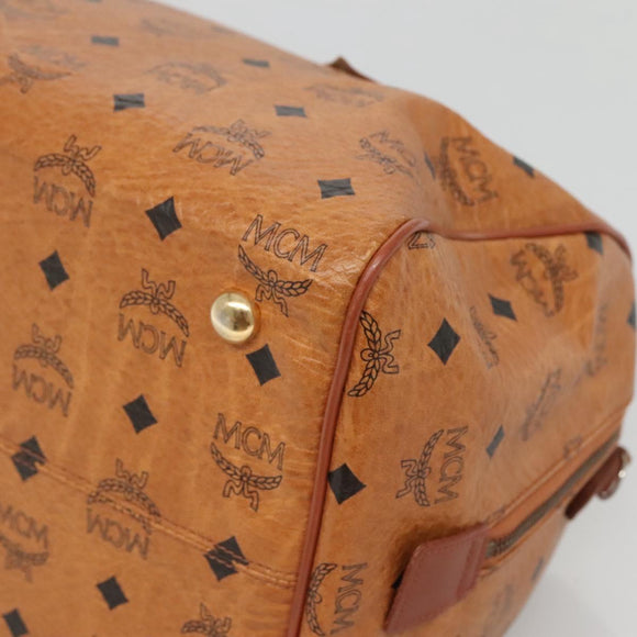 MCM Logogram Vicetos Boston Bag PVC Leather Brown Gold Auth am8547