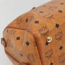 MCM Logogram Vicetos Boston Bag PVC Leather Brown Gold Auth am8547-11