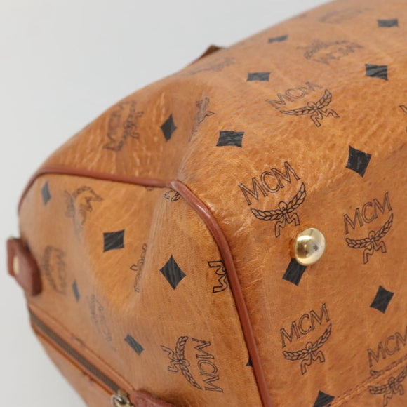 MCM Logogram Vicetos Boston Bag PVC Leather Brown Gold Auth am8547