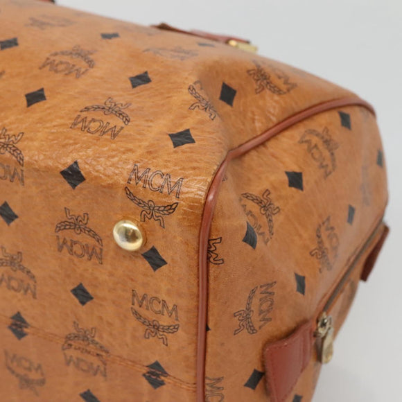 MCM Logogram Vicetos Boston Bag PVC Leather Brown Gold Auth am8547