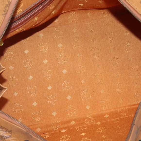 MCM Logogram Vicetos Boston Bag PVC Leather Brown Gold Auth am8547