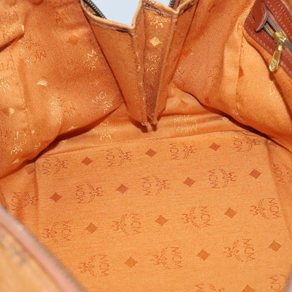 MCM Logogram Vicetos Boston Bag PVC Leather Brown Gold Auth am8547