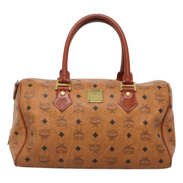MCM Logogram Vicetos Boston Bag PVC Leather Brown Gold Auth am8547 - 0