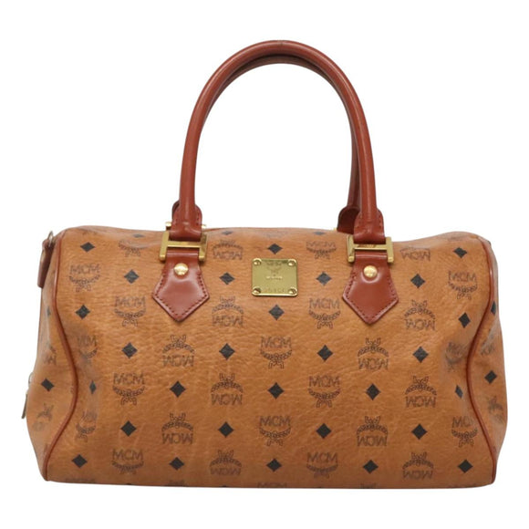 MCM Logogram Vicetos Boston Bag PVC Leather Brown Gold Auth am8547