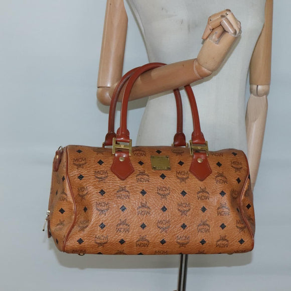 MCM Logogram Vicetos Boston Bag PVC Leather Brown Gold Auth am8547