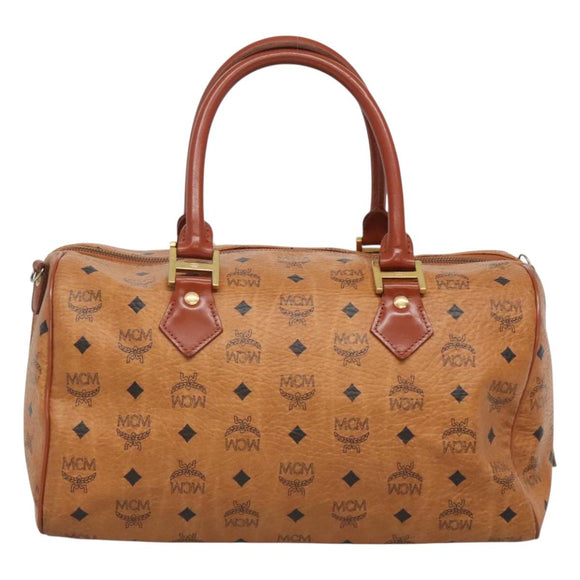 MCM Logogram Vicetos Boston Bag PVC Leather Brown Gold Auth am8547