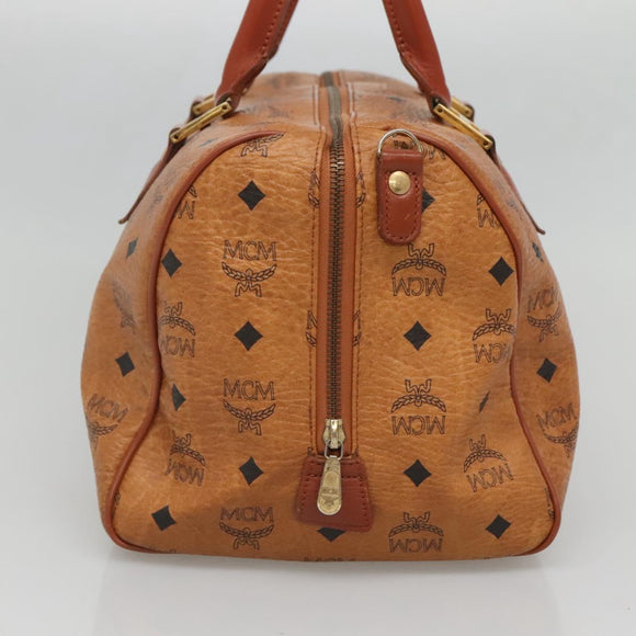 MCM Logogram Vicetos Boston Bag PVC Leather Brown Gold Auth am8547