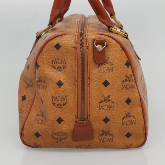 MCM Logogram Vicetos Boston Bag PVC Leather Brown Gold Auth am8547