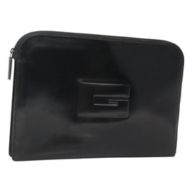 GUCCI Document case Patent leather Black Auth am8564