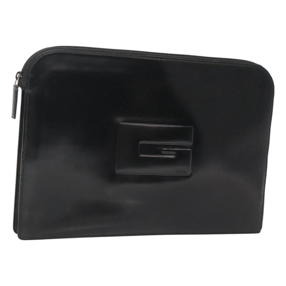GUCCI Document case Patent leather Black Auth am8564
