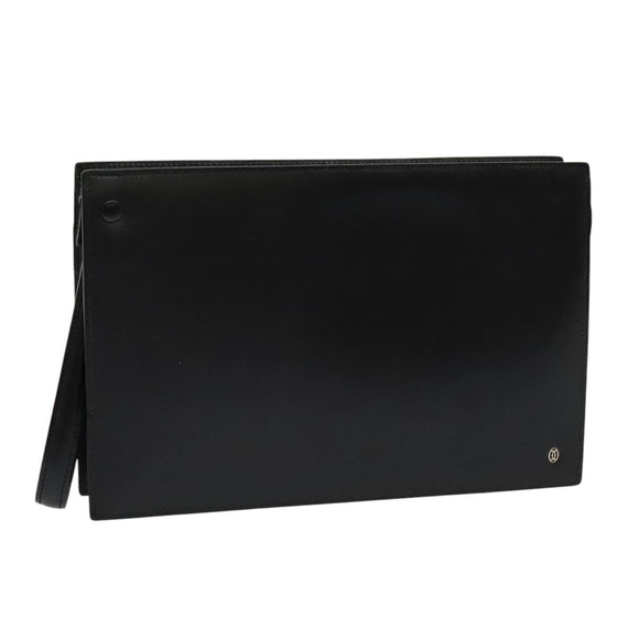 CARTIER Clutch Bag Leather Black Silver Auth am8581