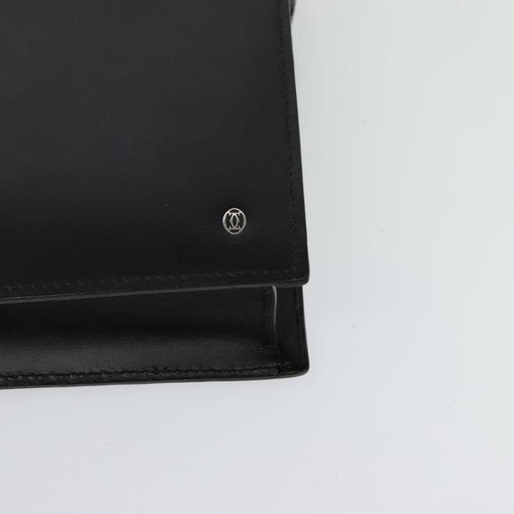 CARTIER Clutch Bag Leather Black Silver Auth am8581