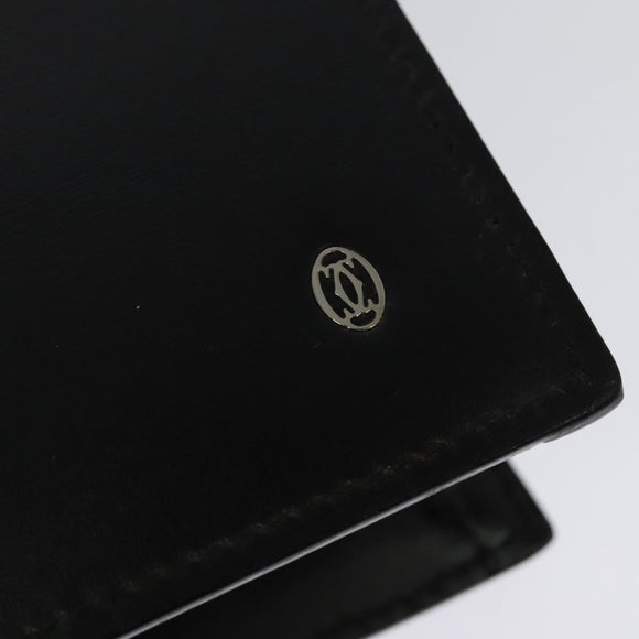 CARTIER Clutch Bag Leather Black Silver Auth am8581